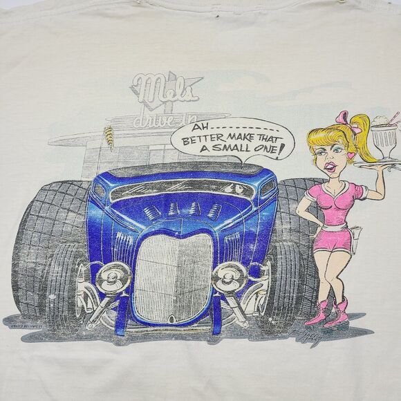 Vintage Hot Rod Chop Top Graphic T-Shirt Mens XL Made In USA Thrashed Car Diner - Picture 2 of 12